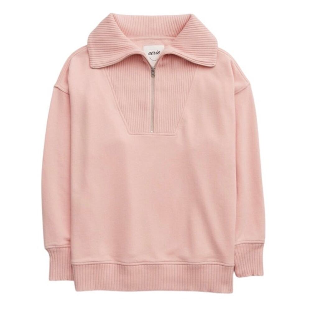 Aerie Light Pink Oversized Down To Earth Quarter Zip Pullover Sweatshirt